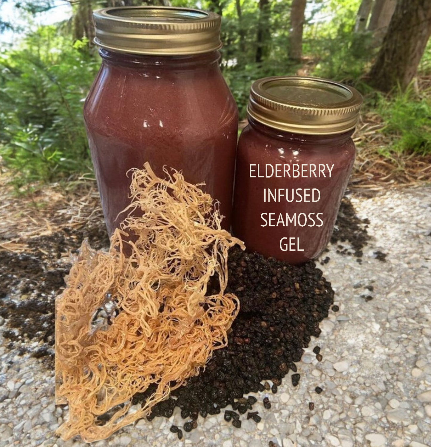 ELDERBERRY INFUSED SEAMOSS GEL.Our eco-harvested gold sea moss enhanced with organic elderberry for an immunity boost and a slightly sweet, fruity taste. Lightly sweetened with organic agave.