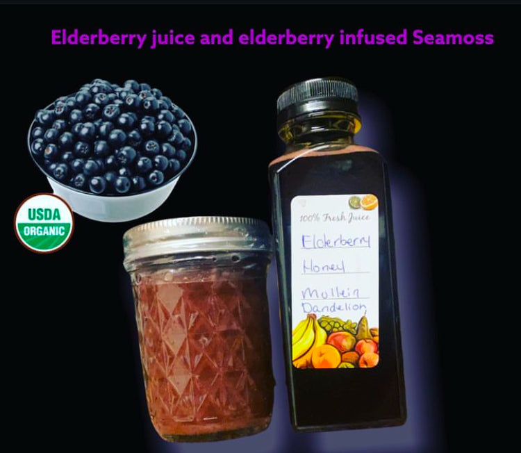 ELDERBERRY INFUSED SEAMOSS GEL.Our eco-harvested gold sea moss enhanced with organic elderberry for an immunity boost and a slightly sweet, fruity taste. Lightly sweetened with organic agave.
